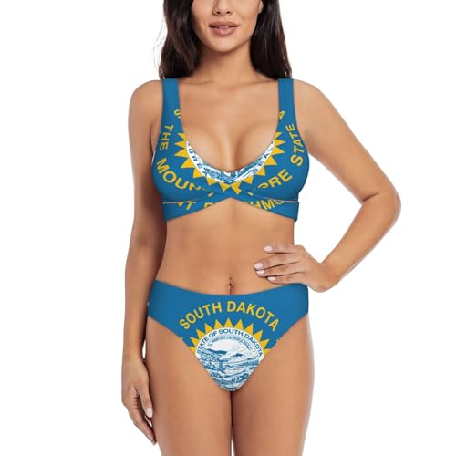 Maillot de bain gainant 2 pièces motif Dakota du Sud effet ventre plat