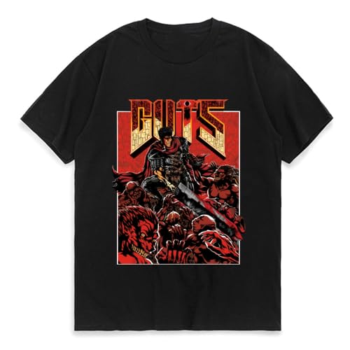 Anime Berserk Guts Graphics T-Shirts Men Women Summer 100% Cotton T Shirt Manga Swordsman Gatsu Oversized Tees Streetwear Tops Black XXL