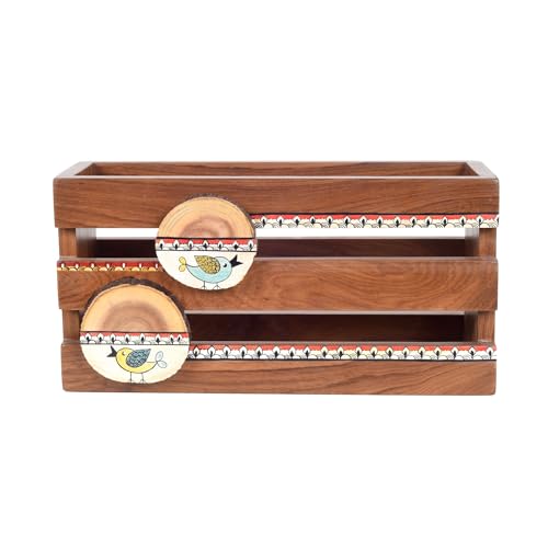 Image of Aakriti Art Creations Floral Art Wooden Magazine Holder | Hand-Painted & Teak Wood Magazine Holder | Magazine Holder & Storage Decor for Hall | Magazine Holder for Bedroom, Living Room, and Entryway