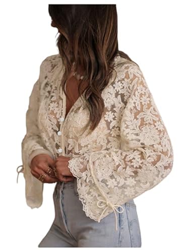 Spitzenblusen für Damen, Boho-Tops für Damen, Blusas elegant, Para Mujer,