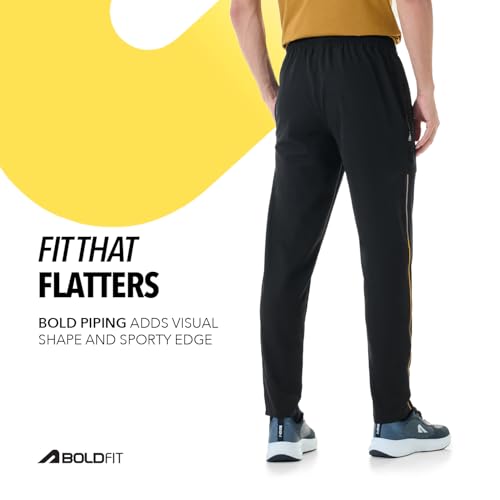 Image of Boldfit Mid Rise Track Pant for Men - Comfortable Gym Pants, Joggers, Sports Pants & Lower for Men with Moisture-Wicking Fabric, Adjustable Fit & Pockets for Daily & Workout Wear