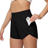 Aurefin High Waisted Athletic Shorts for Women, Quick Dry Running Shorts with Pocket and Liner Gym Workout Shorts for Summer Black XS