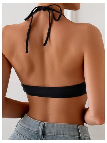 SOLY HUX Women's Halter Bikini Top Tie Back Bathing Suit Summer Beach Swimsuit Tops2