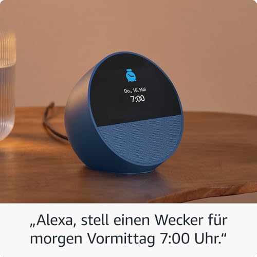 Zertifiziert und generalüberholt Amazon Echo Spot (2024), smarter Wecker mit sattem Klang und Alexa, Blau – Ansicht 5