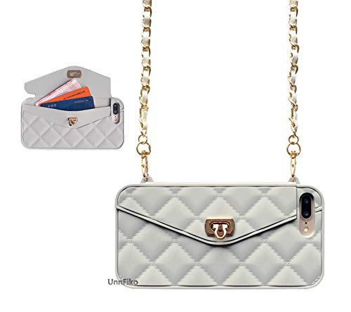 UnnFiko Wallet Case Compatible with iPhone 6 Plus/iPhone 6s Plus, Pretty Luxury Bag Design, Purse Flip Card Pouch Cover Soft Silicone Case with Long Shoulder Strap (Gray, iPhone 6 Plus / 6s Plus)