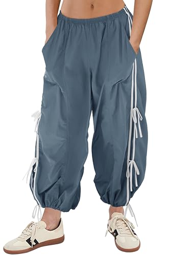 Panadila Women Parachute Pants Elastic Waist Baggy Track Pants Bow Knot Loose Trousers Casual Streetwear4