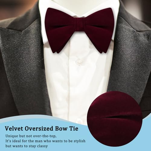 Image of Luckyvestir Velvet Bow Tie Oversized Bow Ties for Men Adjustable Black Clip on Bowtie for Tuxedo Shirt Wedding Prom