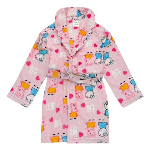Peppa Pig Toddler Girls Fleece Kids Hooded Robe - Super Soft Plush Kids Spa Bathrobe with Pockets, 2T-5T - Official Product