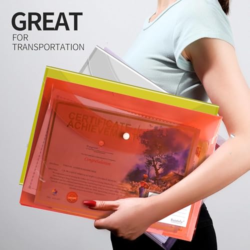 Image of Shuban Document File Folders with Snap Button Closure, Waterproof Plastic Envelope Pouches for Letter /A4 Size Paper, Assorted Transparent Colors (Style-4-Plain Transparent Folder-12Pcs-Mix Color)
