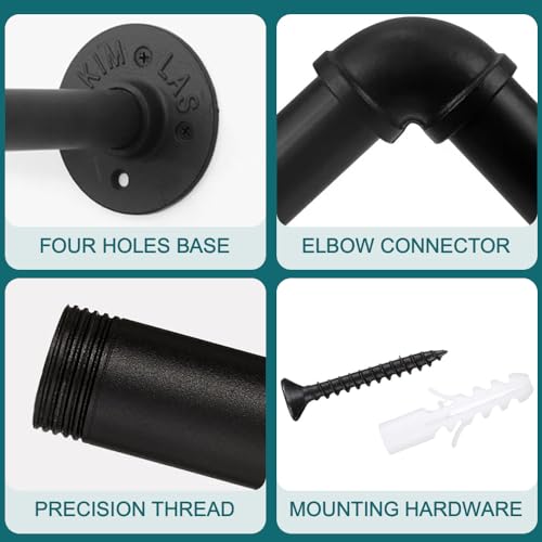 Lighterday Kleiderstange Wandmontage Metall Garderobenstange,Schwerlast Kleiderstange Wand Schwarz Kleiderstangen Industrial,Kleiderstange Decke für Kleiderstange für Schlafzimme (180cm)