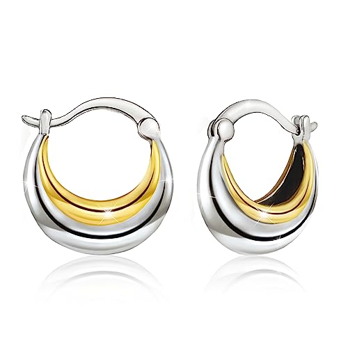 Hoop Earrings for Women Gold Silver Two Tone Earrings Polished Huggie Hoop Earrings Lightweight Chunky Hoops Hypoallergenic Jewelry for Daughter Mom Wife for Birthday Gifts