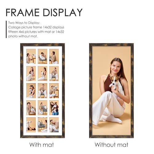 Image of DUENPY 14x32 Picture Frame 4x6 Collage Picture Frame Displays Fifteen 4x6 inch Photos Collage Wall Decor Wall Hanging Brown