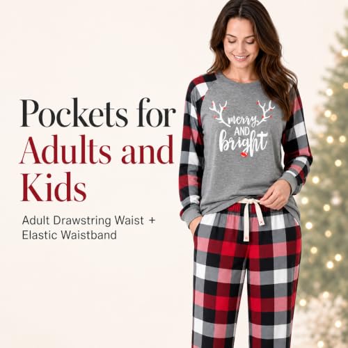 Image of IFFEI Matching Family Pajamas Sets Christmas PJ's with Letter and Plaid Printed Long Sleeve Tee and Bottom Loungewear