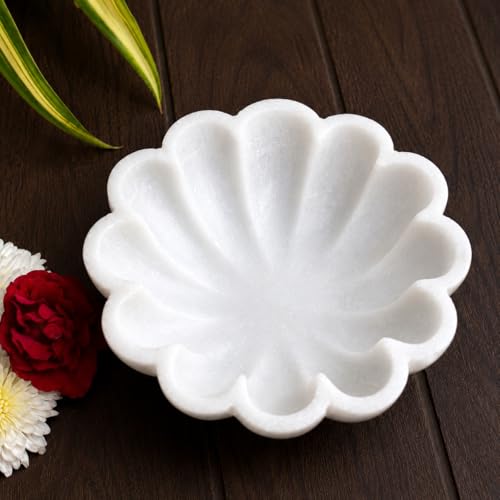 Image of Marble Urli Bowl for Home Decor | Handcrafted Floating Bowl, Decorative Centerpiece for Living Room Table, Luxury Stone Urli Dish, Pooja Decor & Festive Gift Item (Scalloped /6 Inch)