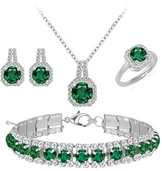 Silver Plated Emeraald Green Cubic Zirconia