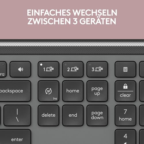 Logitech Signature Slim K950 kabellose Tastatur, schlankes Design, Wechseln zwischen Geräten beim Tippen, leises, Bluetooth, Multi-OS, Windows, Mac, Chrome, DEU QWERTZ-Layout, Graphit