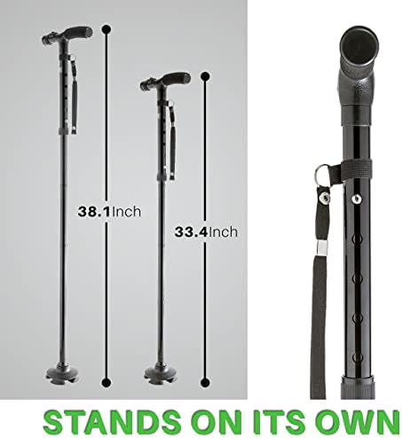 Walking Cane by Dr. Maya with Free Cane for Car Door, Tips & LED Light, Lightweight, Adjustable, Foldable, Pivoting Base, Quad Travel Balance Stick Support for Elderly Men Women - Walker for Seniors