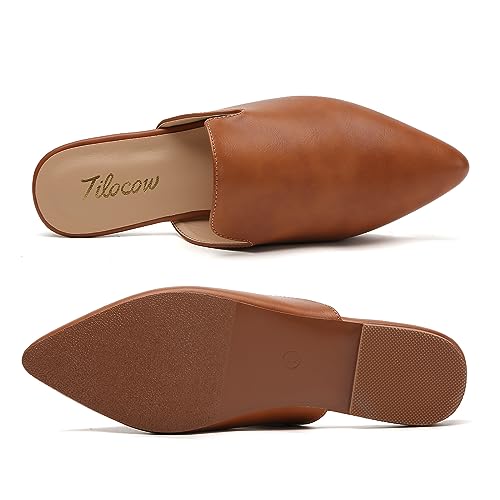 Image of Tilocow Women's Pointed Toe Flat Mules Backless Slip On Loafers | Lightweight, Soft Insole, Non Slip Sole, Printed, Dressy Casual, Office Work Business, Daily Wear