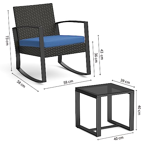 Bealife Conjunto de Muebles de Jardín para 2 Personas, Juego de 3 Piezas de Ratán Sintético Impermeable con Cojines, Mesa y Sillas para Terraza, Balcón, Patio, Porche, Piscina (Azul) - imagen 2