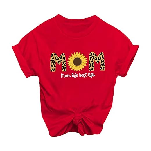 Kvinnor Mom Life T-shirts grafiska skjortor bokstäver tryckta t-shirt toppar mors dag vardaglig blus, Röd, XL