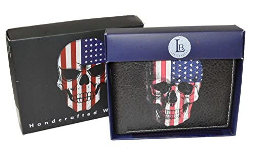 LB LEATHERBOSS Mens Bifold Exotic Wallet Skull Theme with printed gift box (American Skull)4