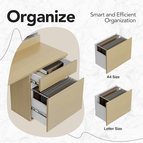 Image of HUANUO Electric Standing Desk with File Cabinet, 47 Inch Height Adjustable Desk with Storage Drawers, Ergonomic Stand Up Table Compatible with Monitor Stand, Light Walnut