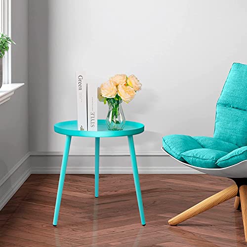 AOJEZOR Round Side Table, Metal End Table, Nightstand/Small Tables for Living Room, Accent Tables Cheap, Side Table for Small Spaces (Light Blue)