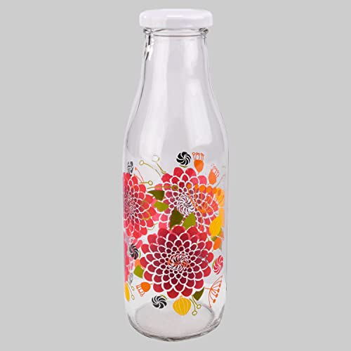Image of LUCID.We Build Relations Hygienic Leak Proof Printed Beverage Glass Bottle 1L for Fridge with airtight Steel Cap, Best Suitable for Milk, Juice, Water. (Pack Of 2)