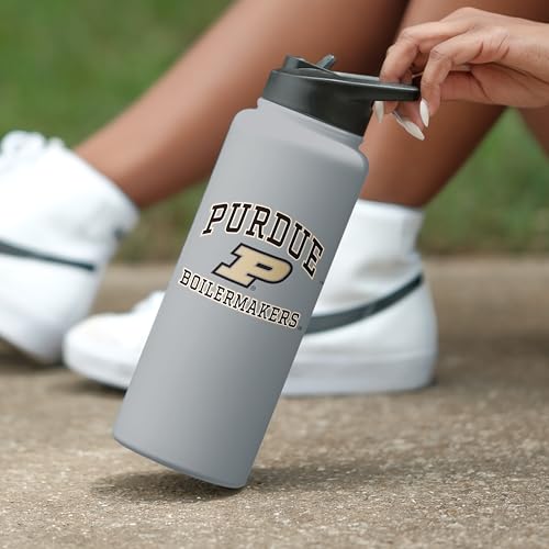 Image of Logo Brands NCAA Purdue Boilermakers Athletic 34 oz Stainless Steel Quencher Bottle - Double-Wall Insulated, No-Spill Lid, Easy Carry Handle - Keeps Drinks Cold For Hours