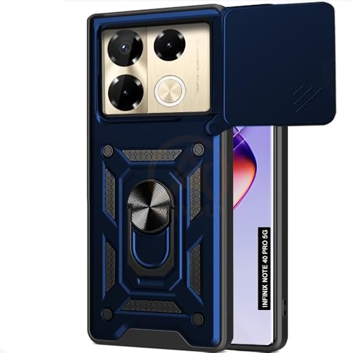 Image of Armor Bumper Back Cover Case for Infinix Note 40 Pro 5G | Rotating Camera Cover, Ring Holder & Kickstand | Heavy Duty & 360 Degree Protection Infinix Note 40 Pro 5G Back Cover (Blue)