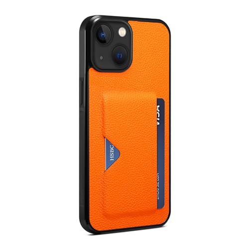 【2024 新登場! 背面カード収納付】iPhone 15 Plus ケース iPhone 14 Plus ケース カード入れ 上質な手触り カバー 耐衝撃 軽量 薄い ICカード収納 ハンドメイド ギフト おしゃれ シンプル 大人可愛い メンズ レディース スマホケース スマホケース Sim-series (iPhone 15 Plus/14 Plus兼用、オレンジ)