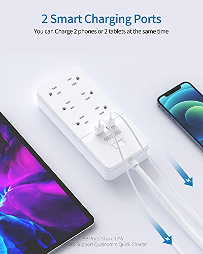 2 Prong Power Strip With 10Ft Extension Cord, Ntonpower Flat Plug Surge Protector With 6 Outlets 2 Usb Ports, 2 Prong To 3 Prong Outlet Adapter With Polarized Plug, 2100 J, Wall Mount For Old House #TOP7