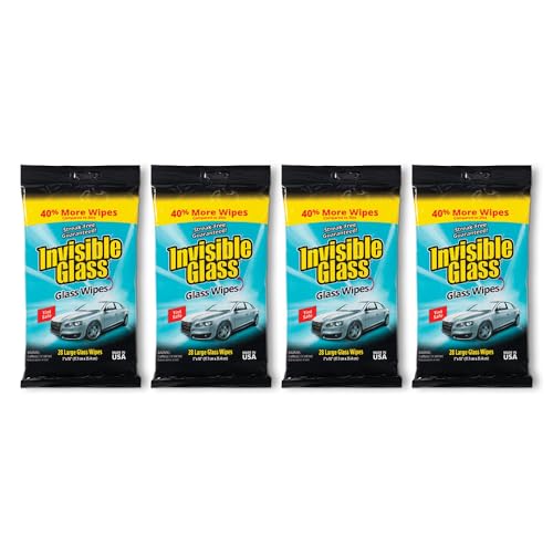 Image of Invisible Glass 90161-4PK Large Glass Cleaning Wipes for Streak-Free Windows, Mirrors, and Glass, Lint-Free, Ammonia-Free, Tint-Safe, for Home and Auto, Flat Pack, 28 Count (Pack of 4)
