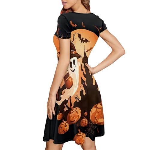 Image of Irisjudy T Shirt Dress for Women Short Sleeve Girls Short Sleeve Dress Plus Size, O Neck Knee Length Midi Dress for Ladies