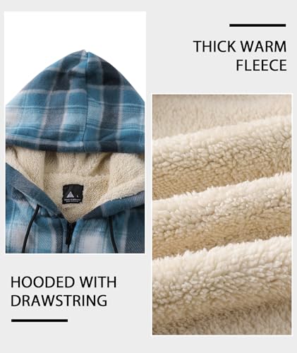 Image of ZITY Heavy Thick Hoodies for Men Plaid Flannel Warm Sherpa Fleece Lined Winter Full Zip Up Coat