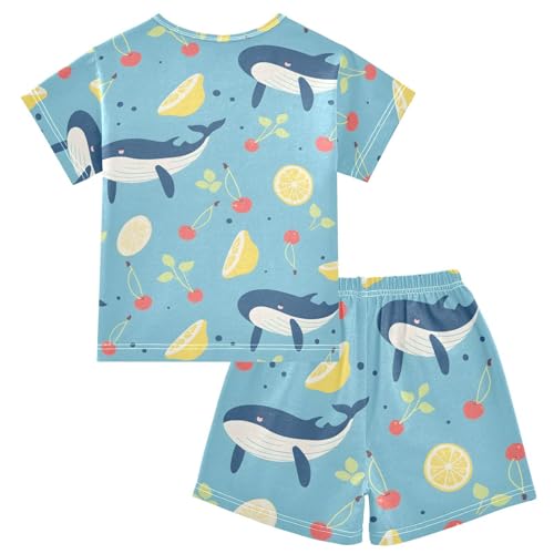 ALAZA Cartoon Whale Lemon Pajamas Short Sleeve 2 Piece Sleepwear Top and Bottom Pajama Set Unisex2