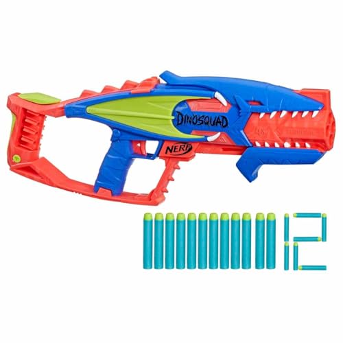 Nerf DinoSquad Terrodak, jeu d'extérieur pour enfants, 12 fléchettes Nerf Elite, blaster Nerf en forme de dinosaure