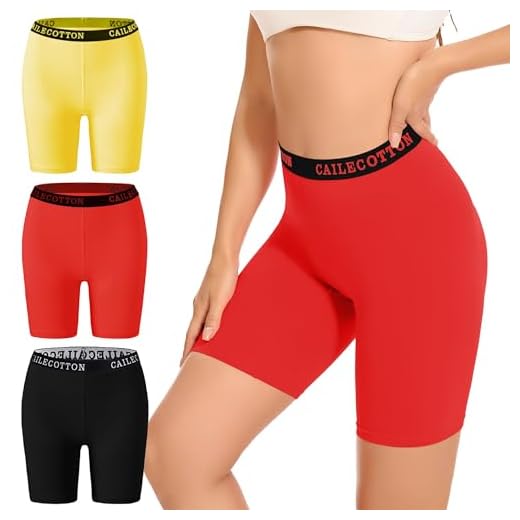 CAILECOTTON Cuecas boxer femininas de algodão antiatrito para motociclistas, shorts curtos, Vermelho/amarelo/preto-pacote com 3, 5G