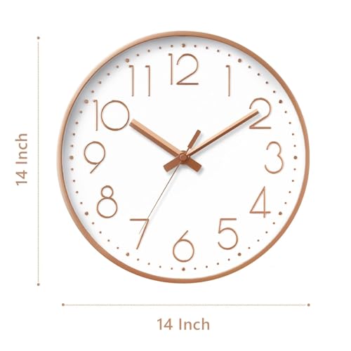 Image of DAXSMY Wall Clock 14 Inch Rose Gold Decorative, Battery Operated Silent