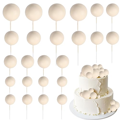 24 PCS Ball Cupcake Toppers Balls Cake Toppes Foam Balls Cupcake Picks DIY Mini Balloon Cake Inset Topper for Baby Shower Birthday Favor Wedding Anniversary Party Cake Decorations Supplies Khaki