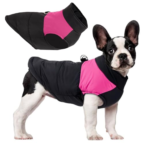 Mayoii Dog Coat with Harness Hole Dog Jacket Waterproof for Winter,Warm Waterproof with Harness Hole for Most Dogs (Black + Rose Red, M)