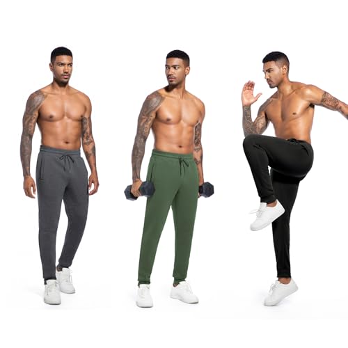 Mens Sweatpants with Pockets, 3 Pack Fleece Casual Jogger for Men Athletic Pants with Drawstring4