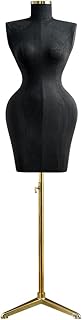 Plus Size Female Curvy Mannequin Dress Form, Pinnable Model Manikin Body Torso with Height Adjustable Gold Metal Tripod Stand, for Fashion Design, Display(Black)