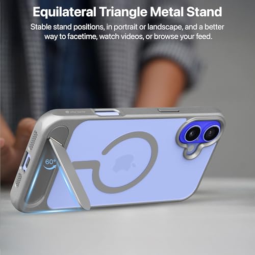 Image of eller sante Zenon Magpro Back Cover Case for iPhone 16 Plus Scratch Resistant Camera Screen Protector TPU Shockproof with Stand Holder Mag-Safe Wireless Charging- Silver