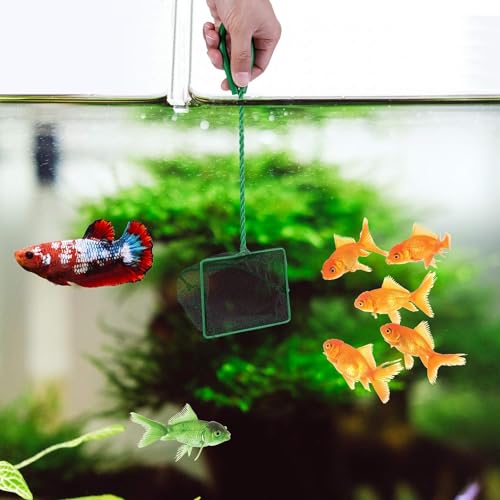 Image of Lpraer 4in 5in 6in Aquarium Fish Net Green Fine Mesh Nylon Net Collection with 11 inch Long Handle Square Quick Catch Fish Net for Fish Tank