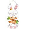Easter Decorations Rabbit Sign Hanging Wall Decor Bunny Carrot Happy Easter Door Signs with Ropes Decorative Easter Theme Sign Plaque Hanger for Easter Home Wall Door Indoor Outdoor Spring Decoration