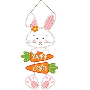 Easter Decorations Rabbit Sign Hanging Wall Decor Bunny Carrot Happy Easter Door Signs with Ropes Decorative Easter Theme Sign Plaque Hanger for Easter Home Wall Door Indoor Outdoor Spring Decoration