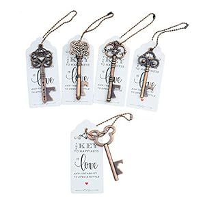 Makhry 50 stks Gemengde Stijl Vintage Skelet Sleutel flesopener Bruilofts Gunsten Gast Souvenir Cadeauset met Bedanktag…