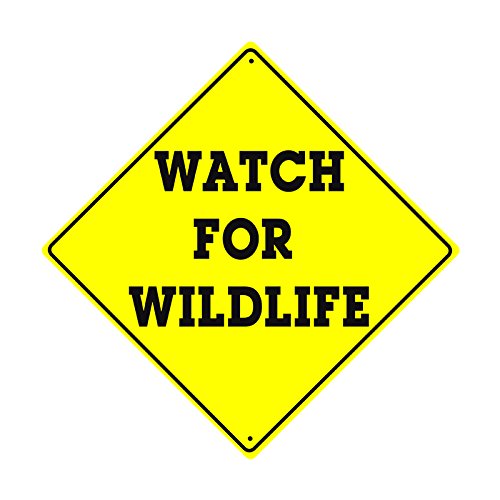 Watch for Wildlife Xing Crossing Wildlife Animal Caution Danger Hunter Novelty Road Wall Décor Diamond Metal Aluminum 12 x12  Sign