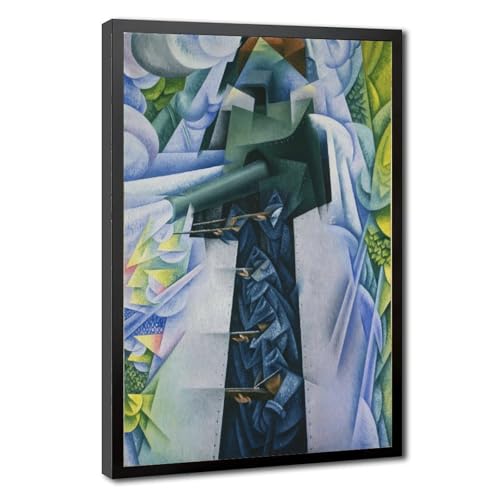 Tableau train blindé Gino Severini impression sur toile 20x30 cm avec cadre suspendu pour salon